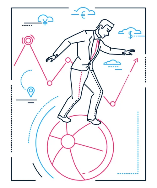 Бизнесмен с балансировкой на шаровой линии дизайна изолированные иллюстрации — стоковый вектор