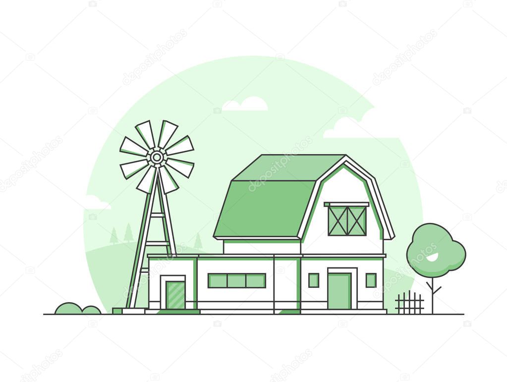 Country life - modern thin line design style vector illustration