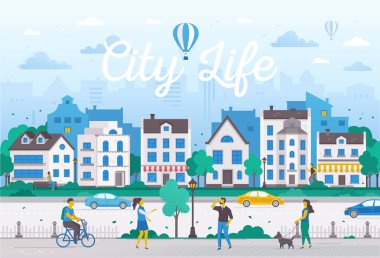 Şehir hayatı - modern düz tasarım stil vektör çizim