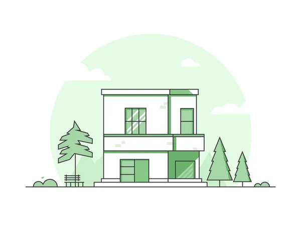 Εξοχικό σπίτι - μοντέρνα λεπτή γραμμή σχεδίασης στυλ εικονογράφηση φορέα — Διανυσματικό Αρχείο