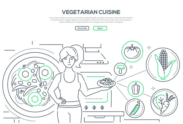 Vegetarische gerechten - dunne lijn ontwerp stijl banner — Stockvector