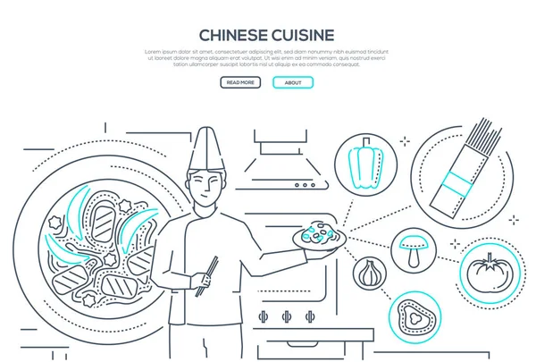 Китайская кухня - баннер в стиле тонкой линии — стоковый вектор