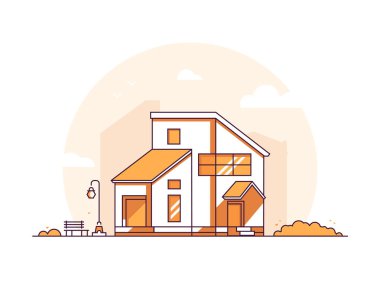 Yazlık ev - çağdaş ince çizgi tasarım stil vektör çizim