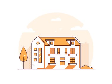 Daireli ev - çağdaş ince çizgi tasarım stil vektör çizim