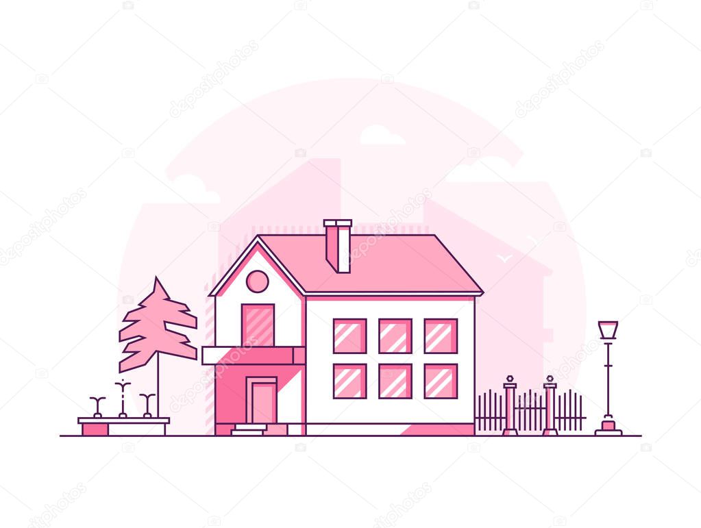 Two storey building - modern thin line design style vector illustration