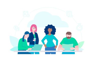 Yaratıcı grup - düz tasarım stili renkli resimde