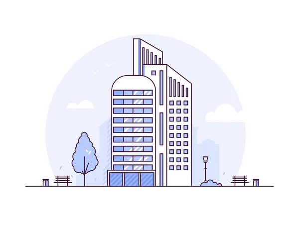 Paisaje urbano - ilustración vectorial de diseño de línea delgada moderna — Vector de stock