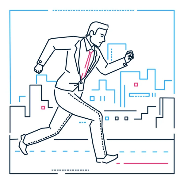 Hombre de negocios corriendo - ilustración de estilo de diseño de línea sobre fondo blanco — Vector de stock