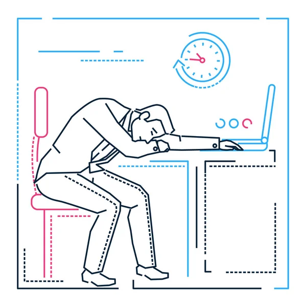 Hombre de negocios cansado - ilustración de estilo de diseño de línea sobre fondo blanco — Vector de stock