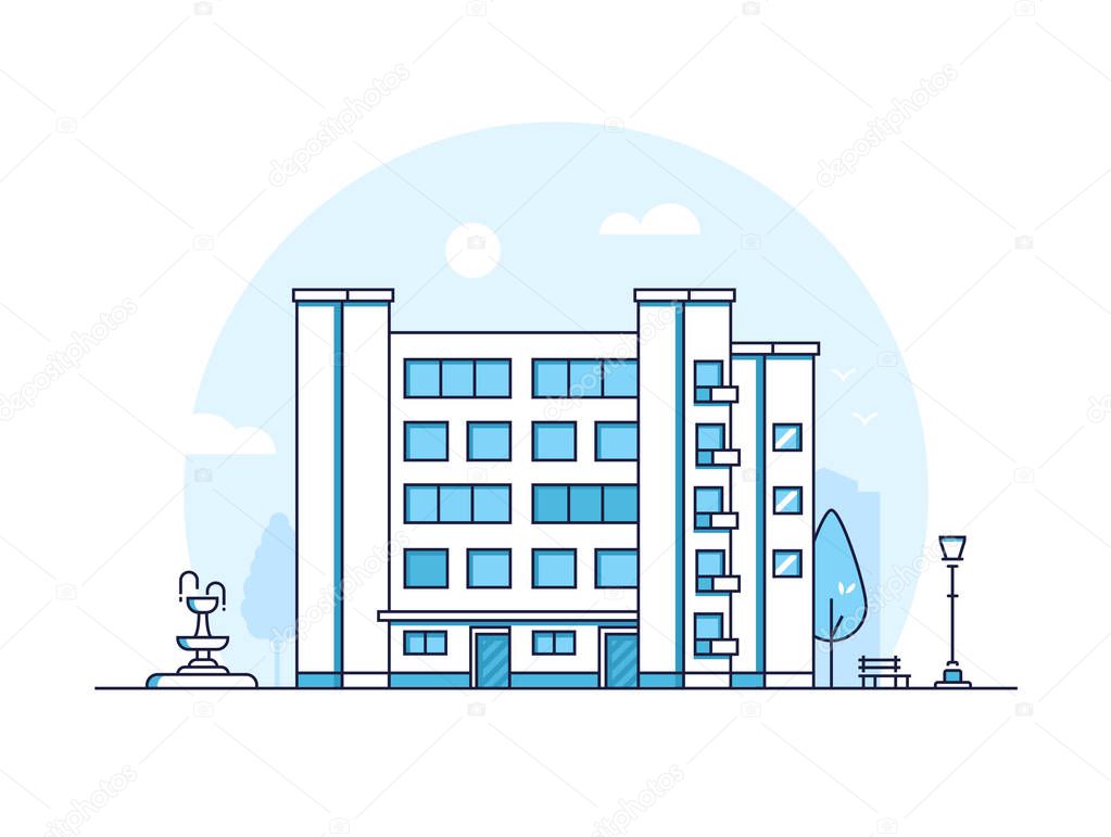 City building - modern thin line design style vector illustration