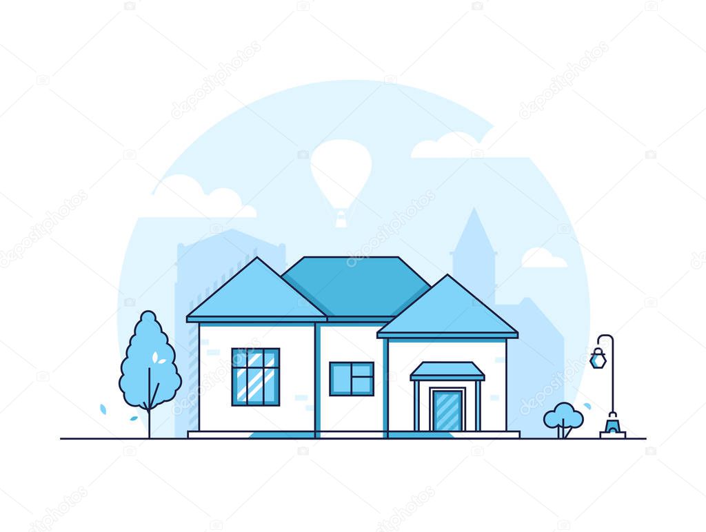 Cottage - modern thin line design style vector illustration