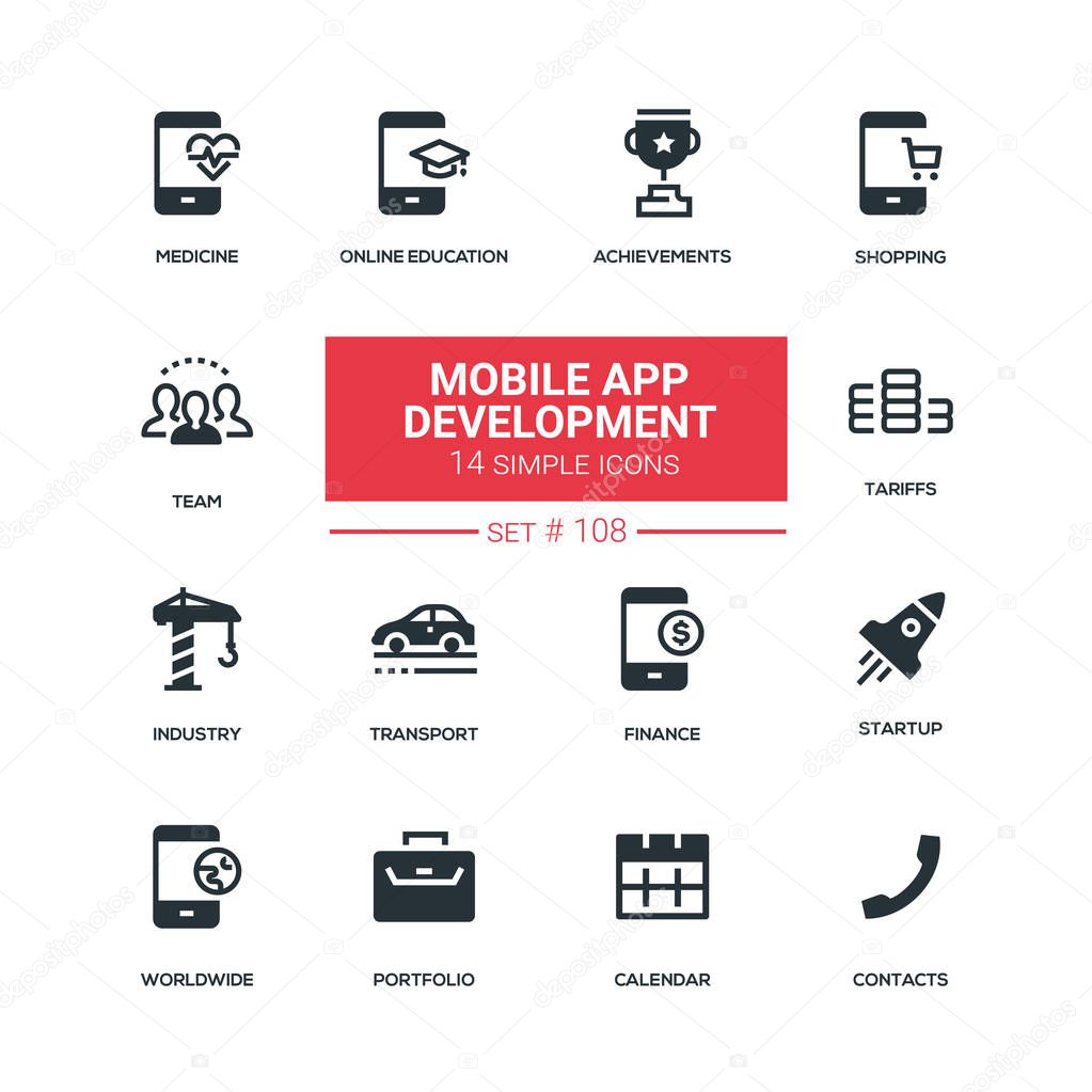 Mobile app development - flat design style icons set
