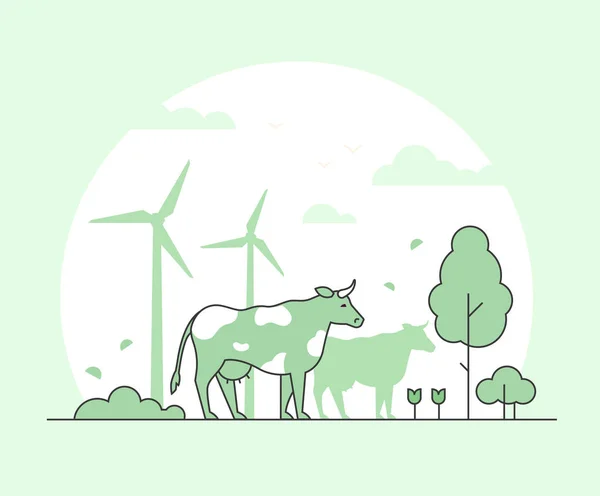 Eco agriculture - illustration vectorielle de style de conception de ligne mince — Image vectorielle