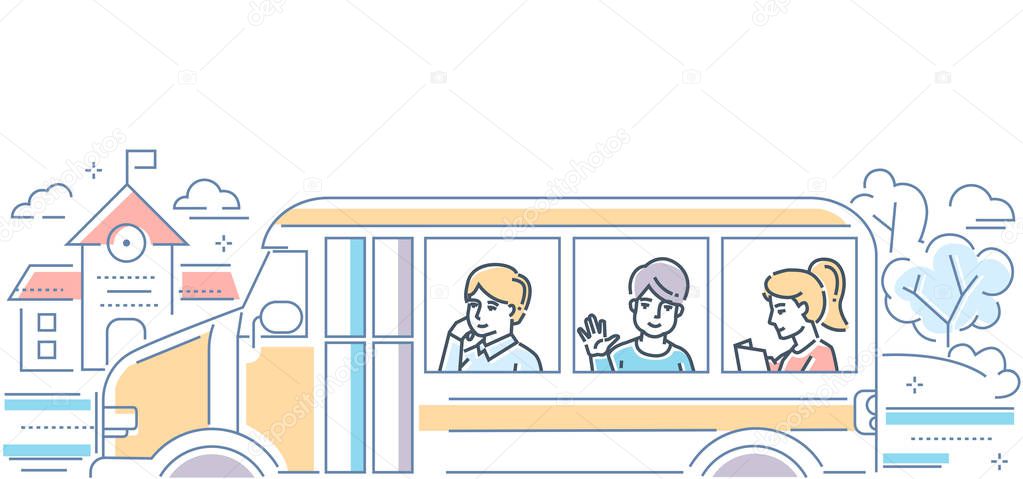 School Bus - modern colorful line design style illustration