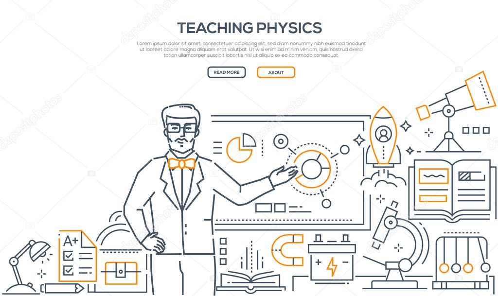 Teaching Physics - colorful line design style banner
