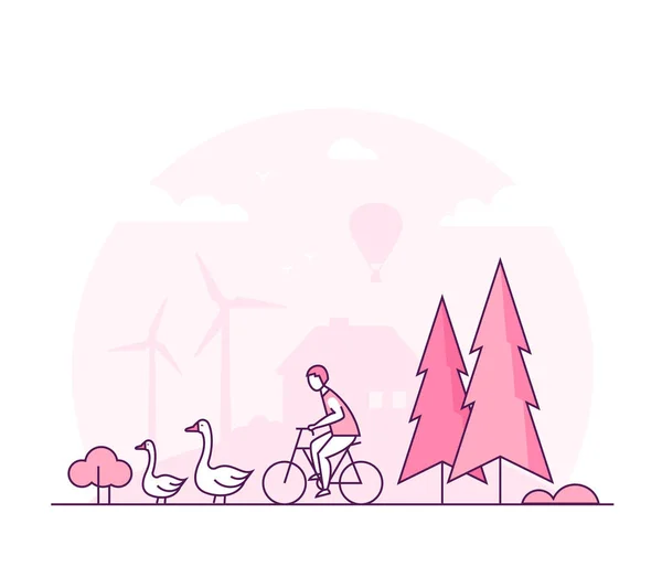 Eco estilo de vida - ilustración vectorial de diseño de línea delgada — Vector de stock