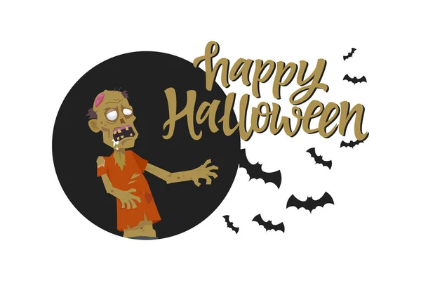 Cartel de Halloween feliz - ilustración de personajes de dibujos animados modernos — Vector de stock