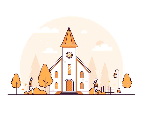 Small church - thin line design style vector illustration — Stock Vector