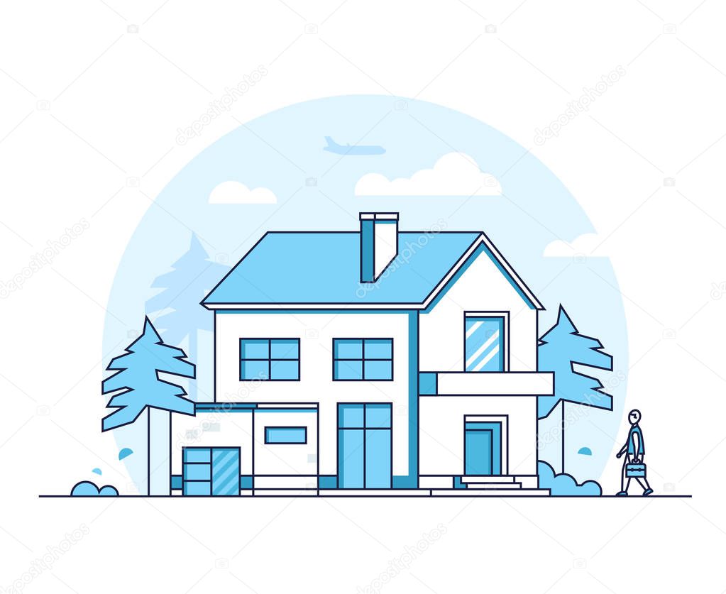 Apartment house - modern thin line design style vector illustration