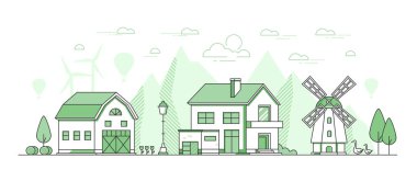 Eko Tarım - ince çizgi tasarım stil vektör çizim