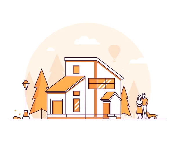 Cottage house - sottile disegno stile linea vettoriale illustrazione — Vettoriale Stock