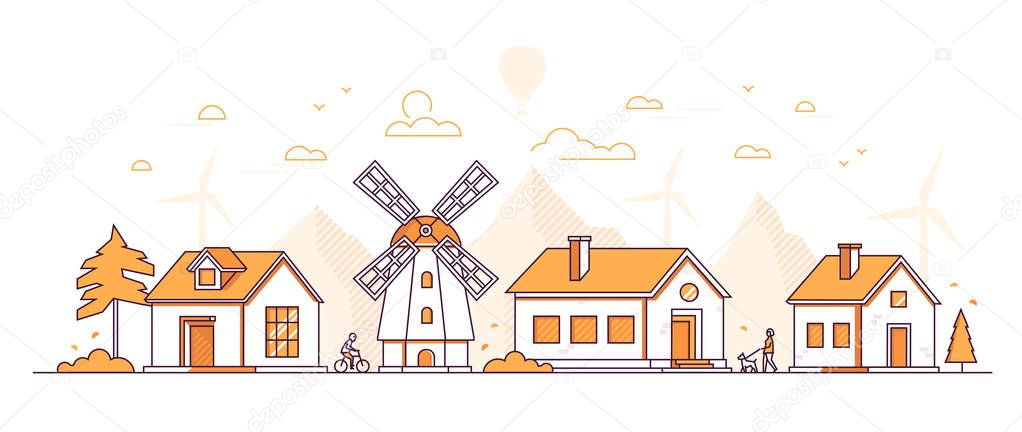 Country landscape - modern thin line design style vector illustration