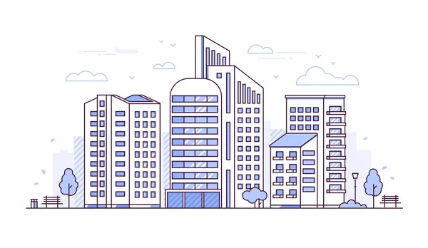 都市景観 - 近代的な薄いライン デザイン スタイル ベクトル図 — ストックベクタ
