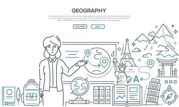 Lección de geografía - banner de estilo de diseño de línea colorida — Archivo Imágenes Vectoriales
