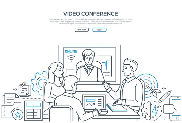 Videoconferencia - diseño de línea moderna banner de estilo — Vector de stock