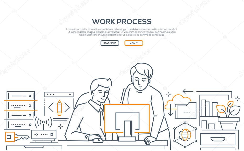 Work process - modern line design style banner