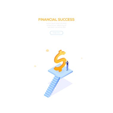 Finansal başarı - modern izometrik vektör web afiş