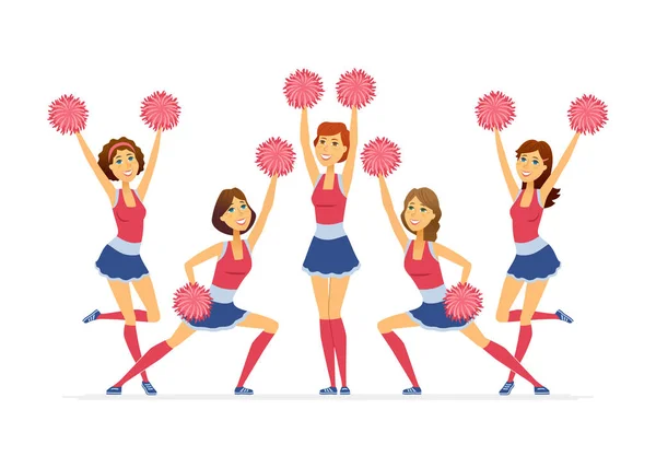 Zespołu cheerleaderek - nowoczesne kreskówka ludzie znaków ilustracja — Wektor stockowy