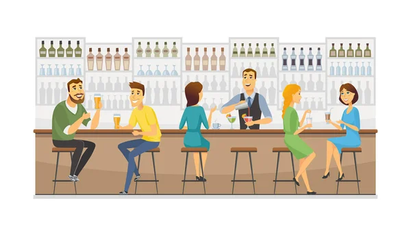 Barman no trabalho - desenhos animados personagens ilustração — Vetor de Stock