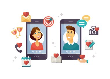App - modern vektör renkli resimde dating online