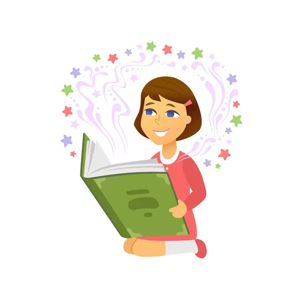 Girl reading - cartoon people character isolated illustration
