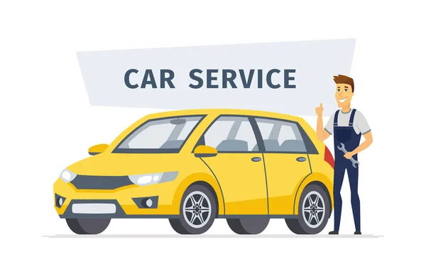 Servicio de coches - ilustración de carácter de dibujos animados vector moderno — Vector de stock