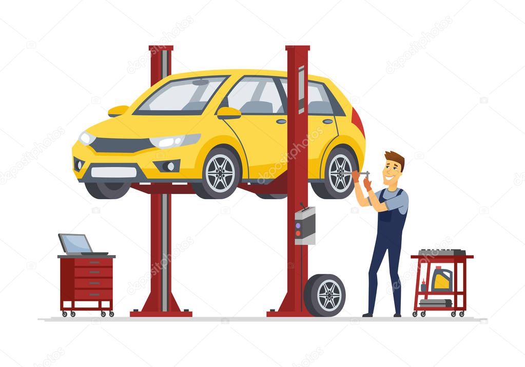 Tire service - modern vector cartoon character illustration