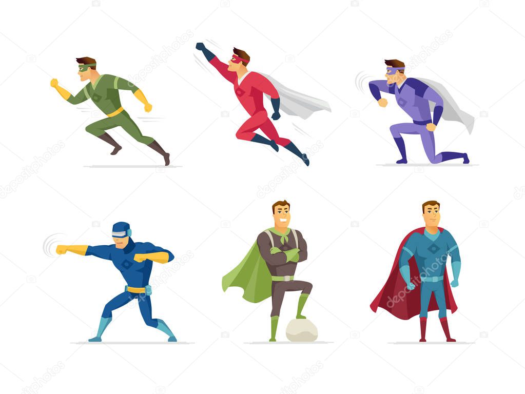 Superhero - set of modern cartoon people characters