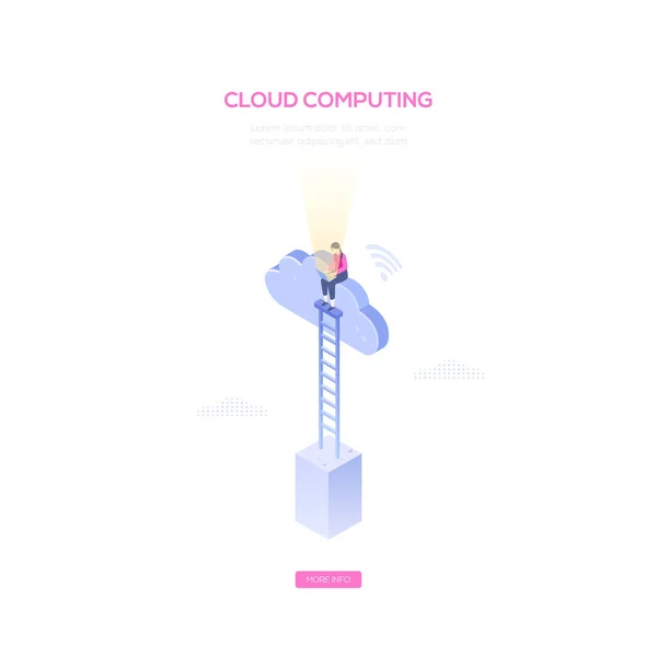 Cloud computing - moderno banner web de vectores isométricos — Vector de stock