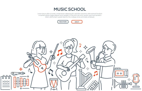 École de musique - bannière vectorielle de style design de ligne moderne — Image vectorielle