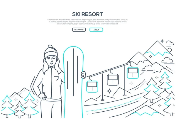 Ski resort - modern line design style banner — Stock Vector