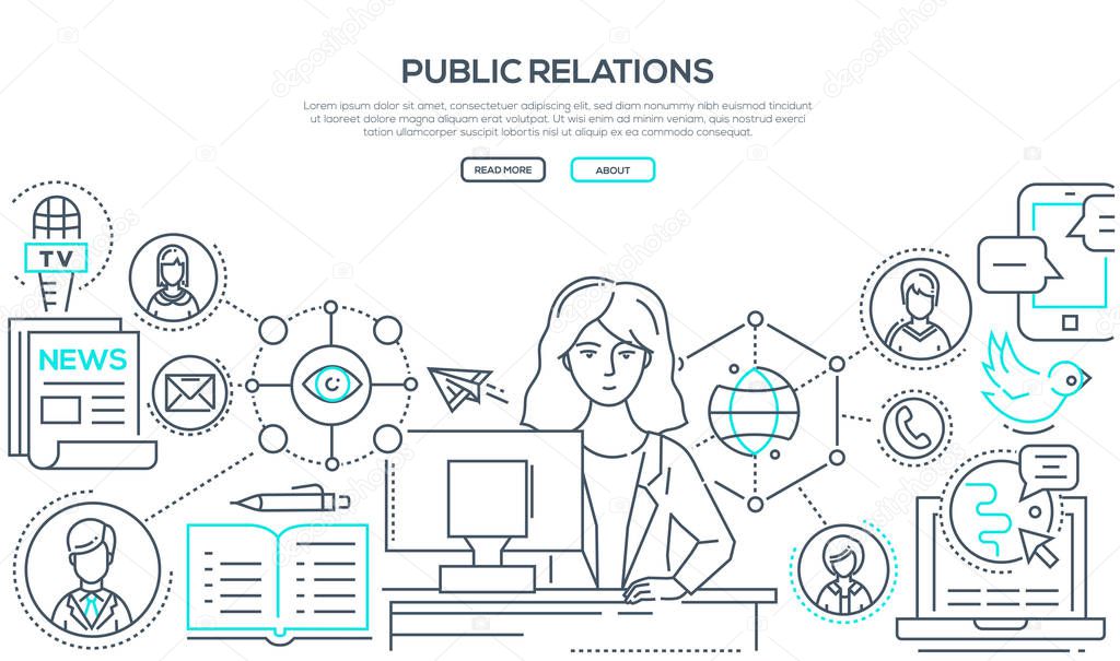 Public relations - modern colorful line design style illustration