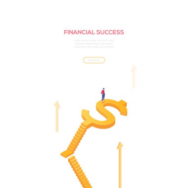 Finansal başarı - modern izometrik vektör web afiş