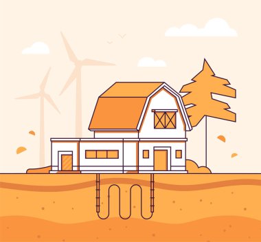 Ahır kanalizasyon sistemi - çağdaş çizgi tasarım stil vektör çizim ile