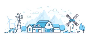 Organik Tarım - çağdaş ince çizgi tasarım stil vektör çizim