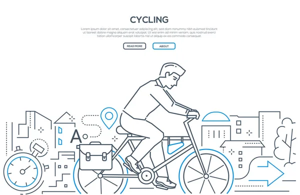 Ποδηλασία - μοντέρνα γραμμή σχεδίασης στυλ web banner — Διανυσματικό Αρχείο