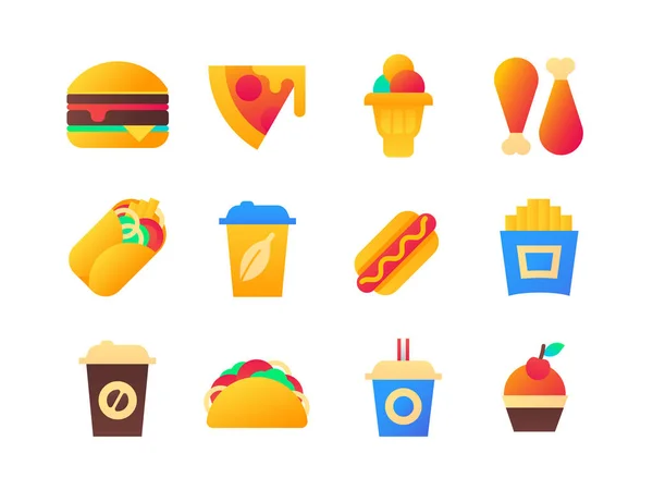 Fast food - düz tasarım tarzı simgeleri ayarla — Stok Vektör