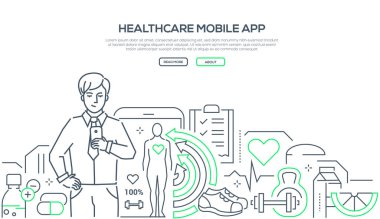 Sağlık hareket eden app - çağdaş çizgi tasarım stili web afiş