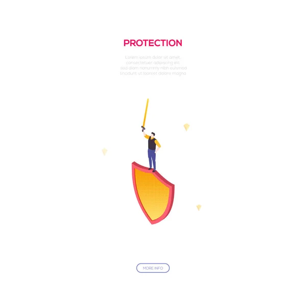 Protección y seguridad - moderno banner web vectorial isométrico — Archivo Imágenes Vectoriales