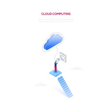 Cloud computing - modern isometric vector web banner clipart